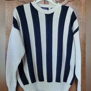Woods & Gray large navy and cream striped cotton sweater